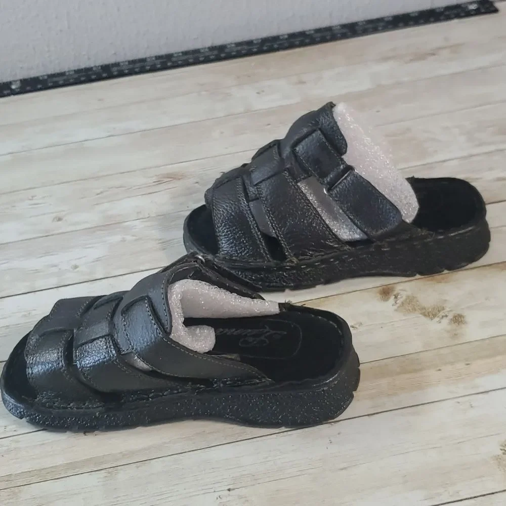 NEW Kids Luna Black Leather Woven Sandals‎ Size 11